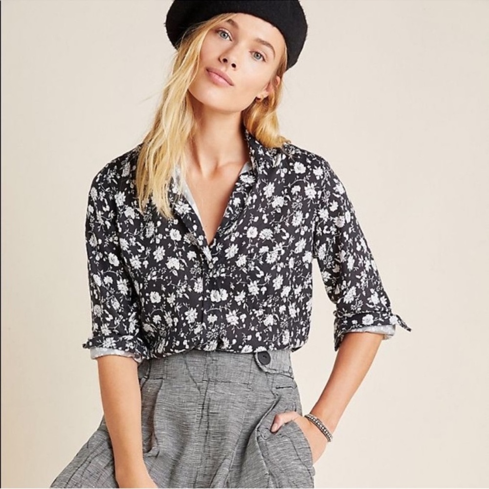 GRAYSON The Hero Floral Lyocell Long Sleeve Button
Down Shirt Black Motif Sz 3